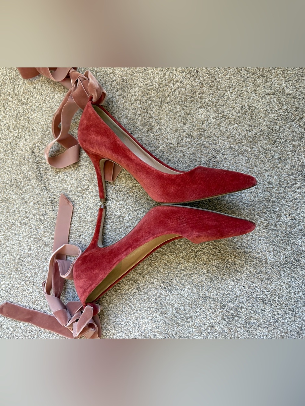 J.Crew - Women’s Elsie Velvet Ankle-Wrap Pumps - Rust Blush Pink - Size 6.5 - Picture 4 of 11